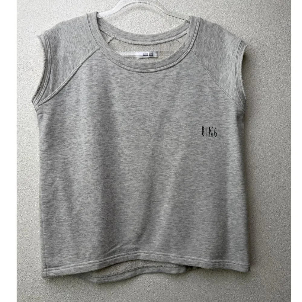 Anine Bing Gray Sleeveless Sweater Minimalist Logo Top SM